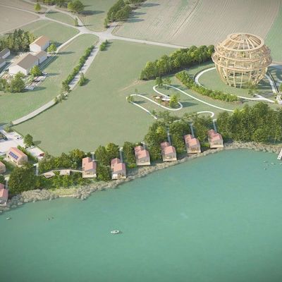 Bild vergrern: Die Visualisierung gibt dem Projekt ein erstes Gesicht: So wird das Chalet-Resort am Steinberger See nach seiner Fertigstellung aussehen.